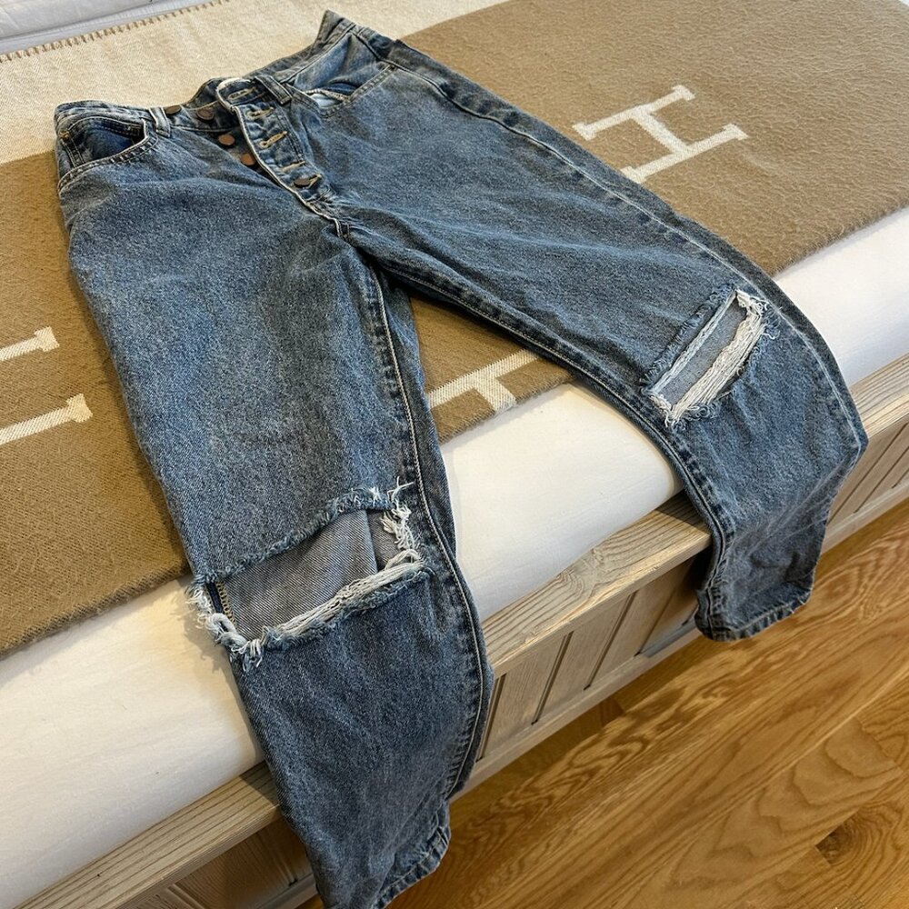 WEWOREWHAT STRAIGHT LEG WASHED, RIPPED JEANS; BRAND-NEW, NEVER WORN
